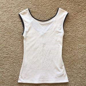 Express White top with black faux leather piping